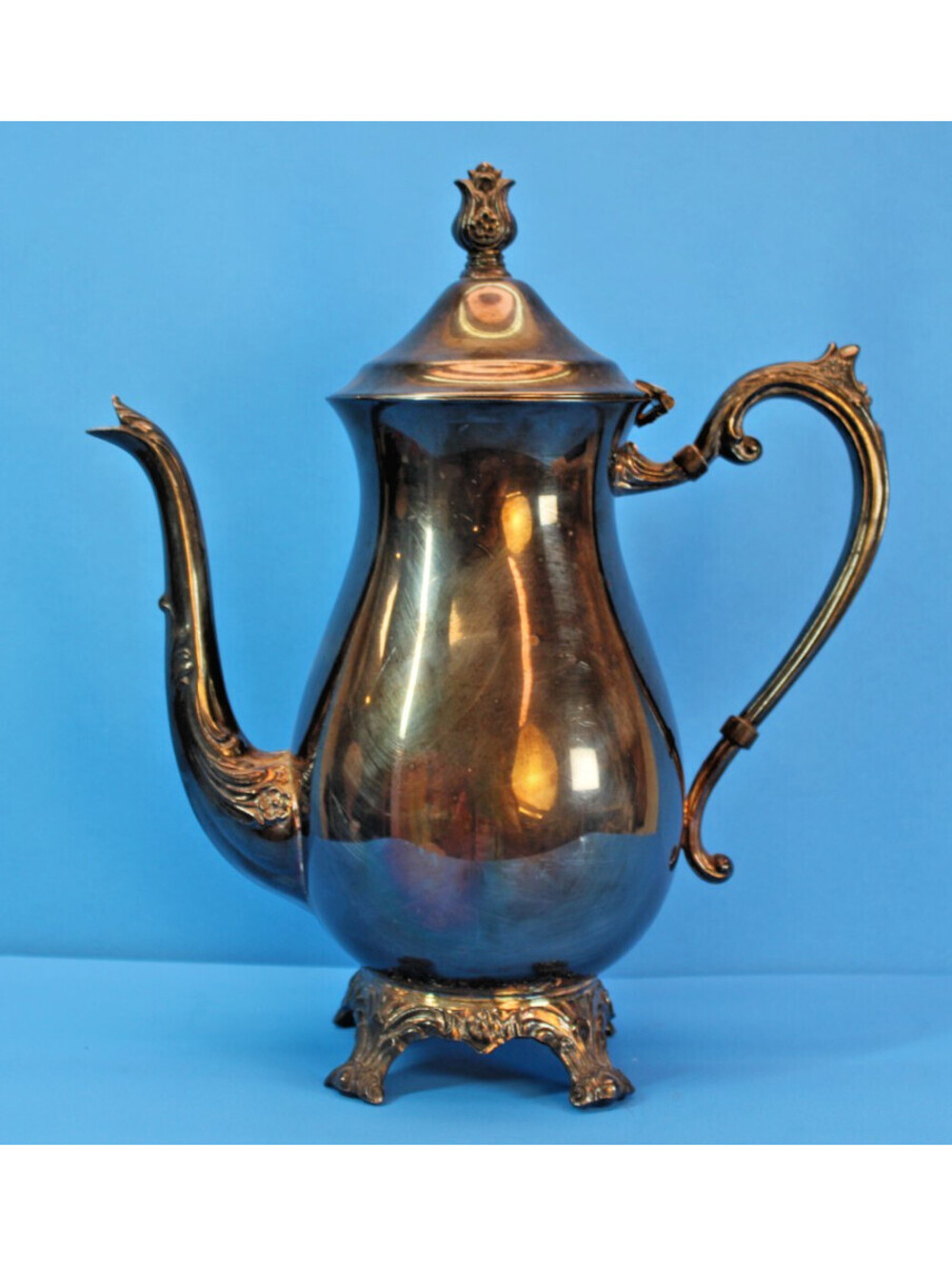 Antique 1882 WM Rogers 800 Silverplated Footed Teapot Coffee Pot Hinged Lid
